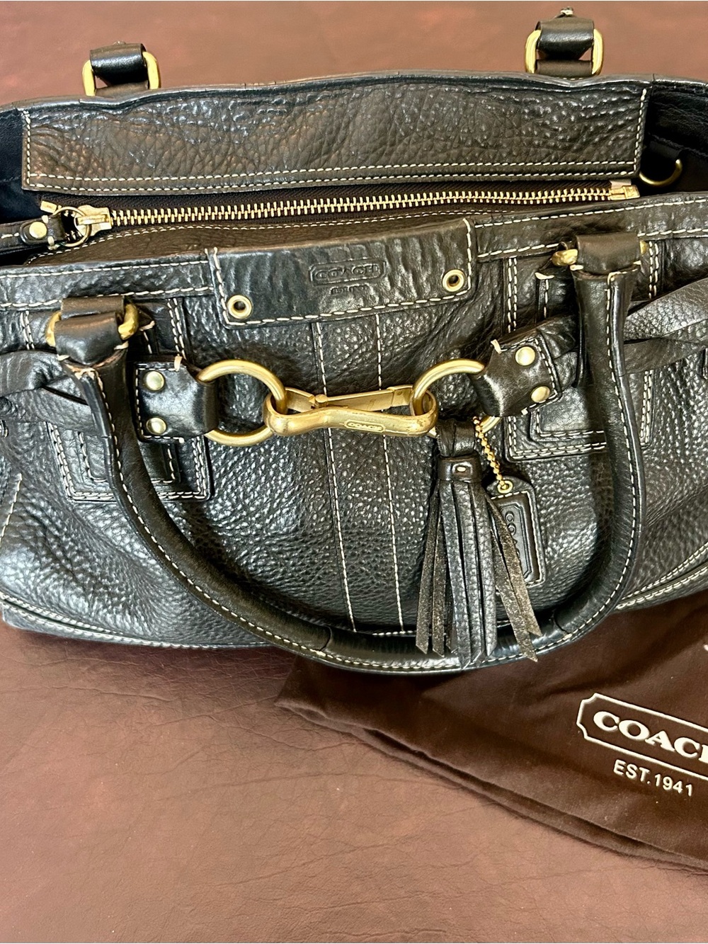 Coach Black Pebbled Leather Satchel with Gold Hardware